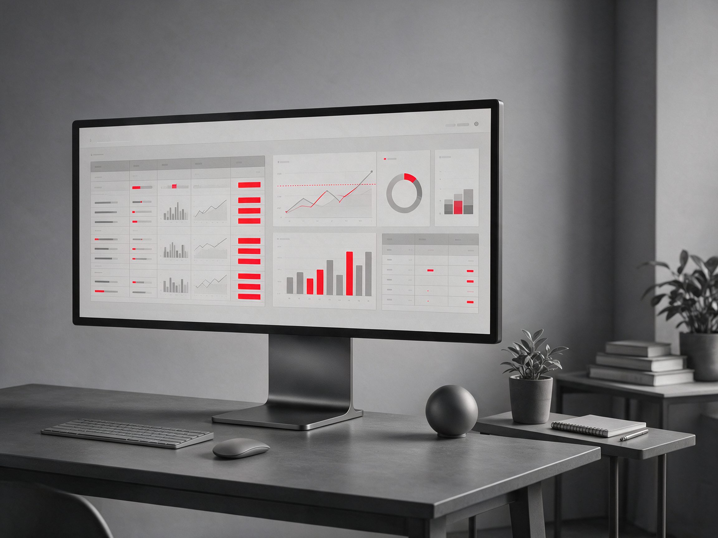 Monitor ancho mostrando el panel de un sistema empresarial