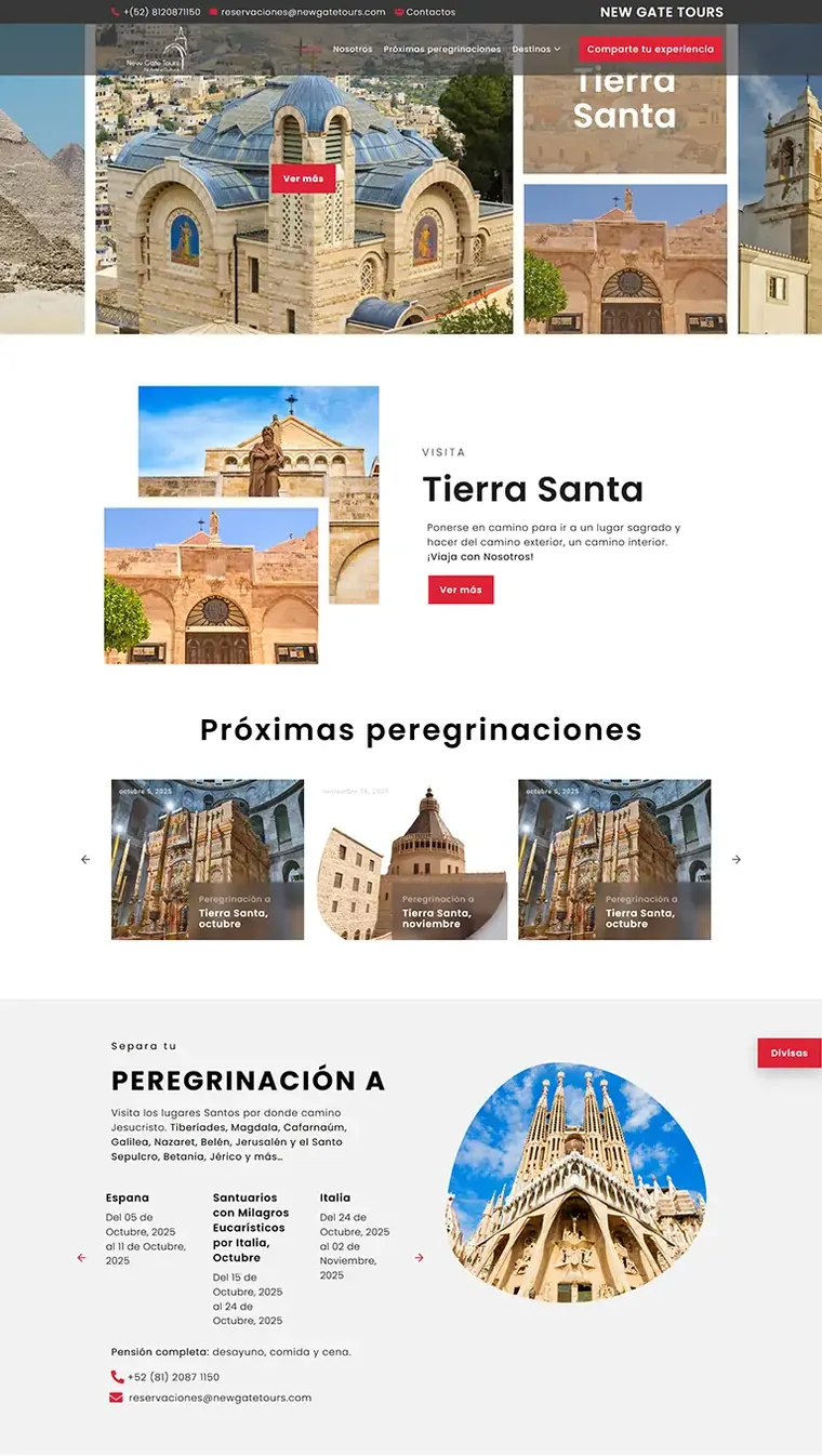 Portada del sitio web de New Gate Tours