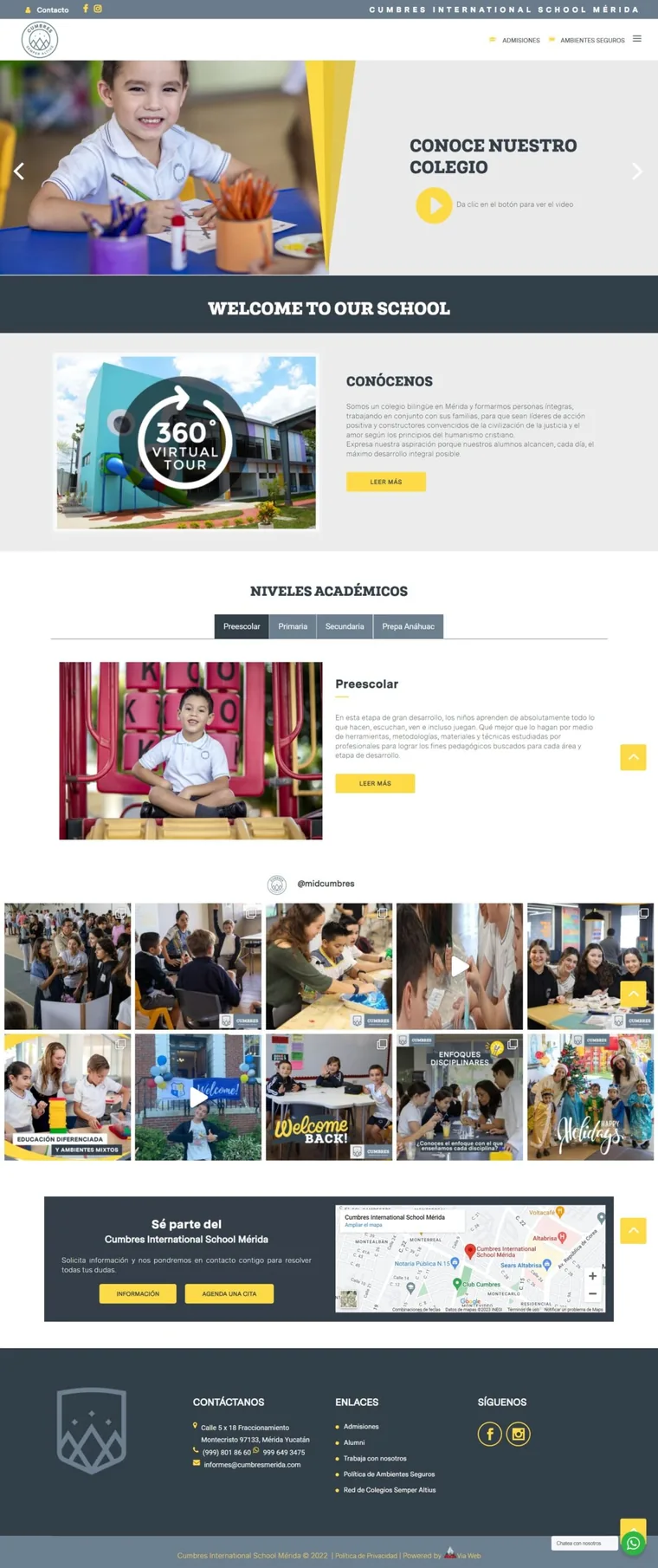 Portada del sitio web de Cumbres International School Mérida