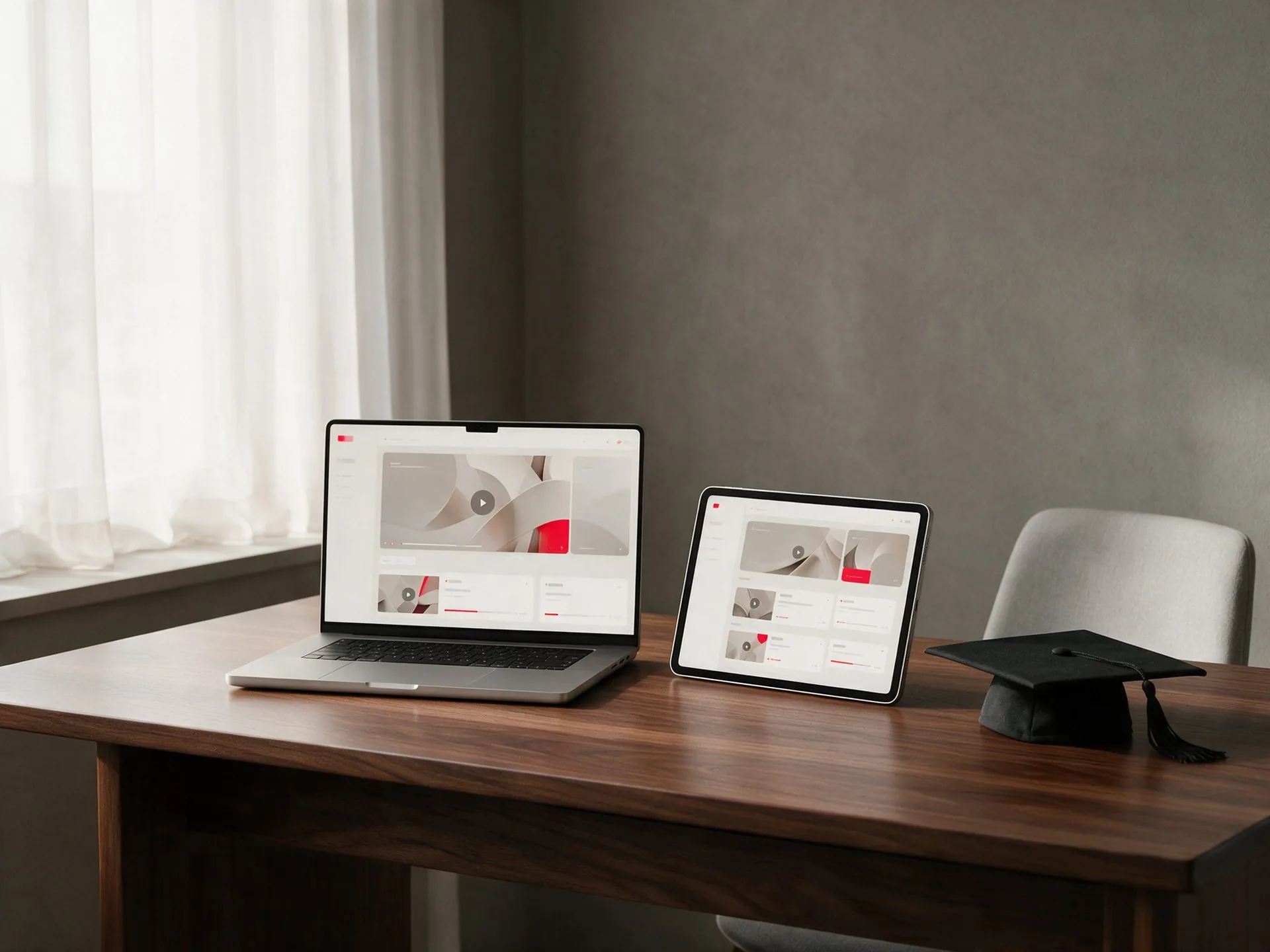 Laptop y tableta mostrando una plataforma de cursos en línea