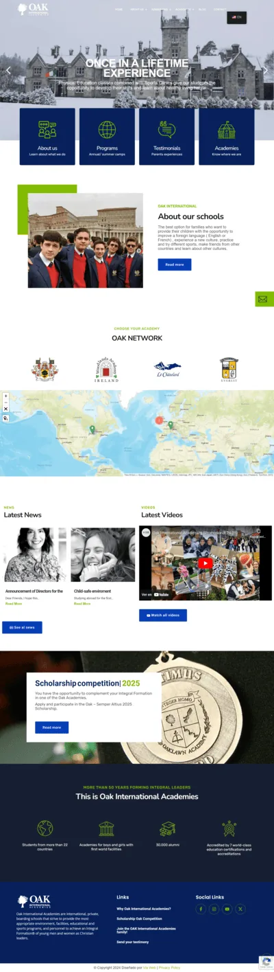 Portada del sitio web de Oak International Academies