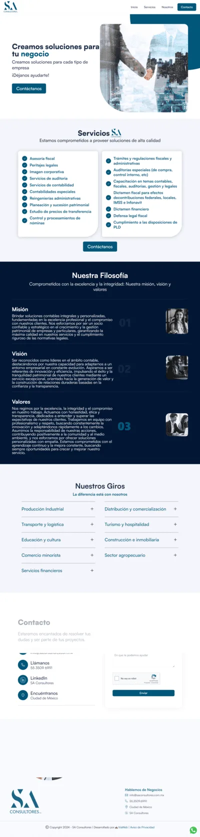 Portada del sitio web de SA Consultores