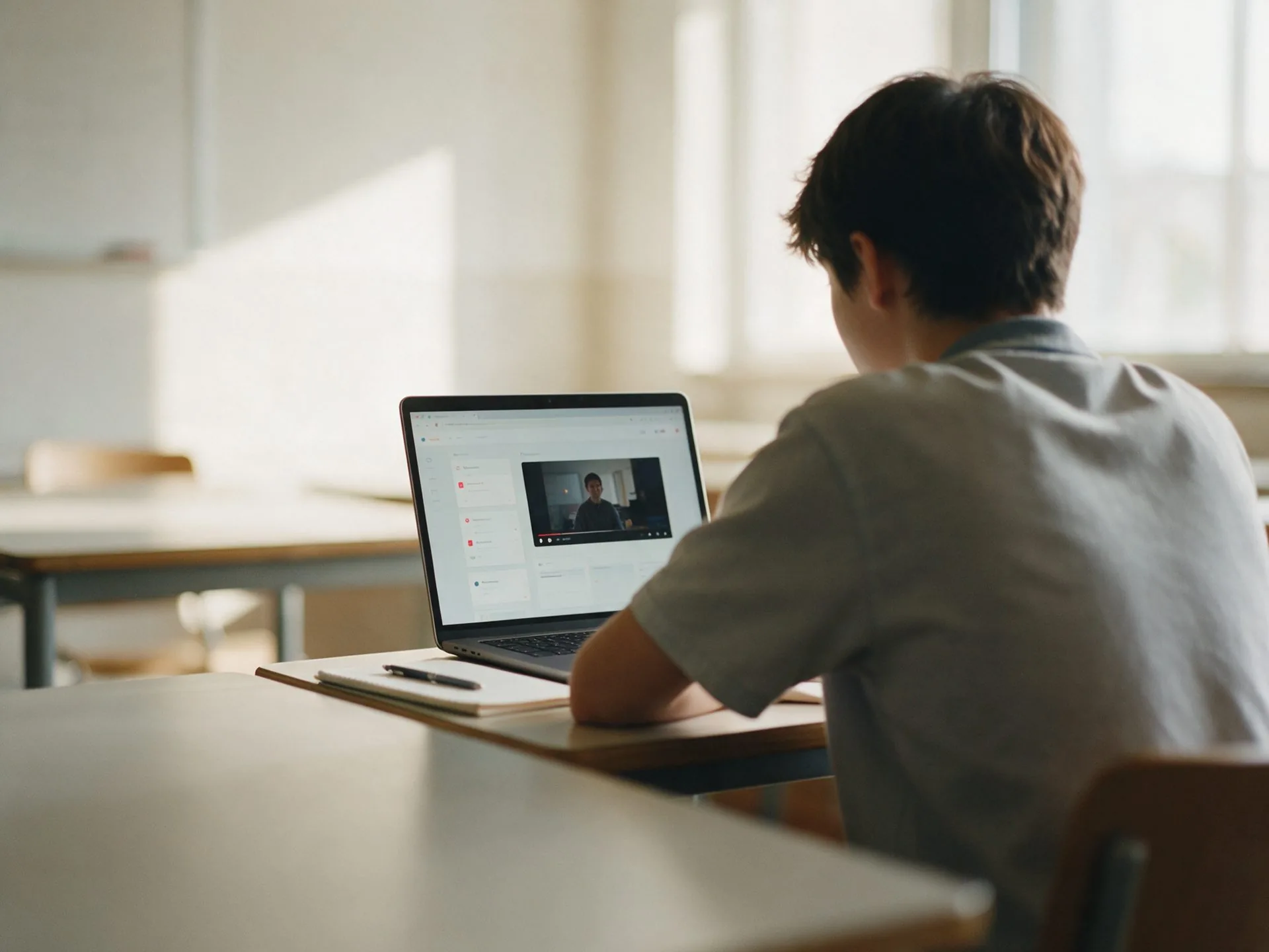 Estudiante tomando un curso en línea en su laptop
