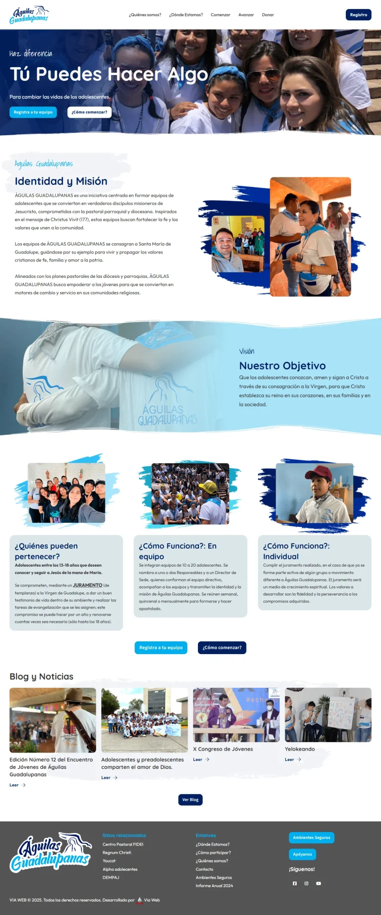 Portada del sitio web de Águilas Guadalupanas