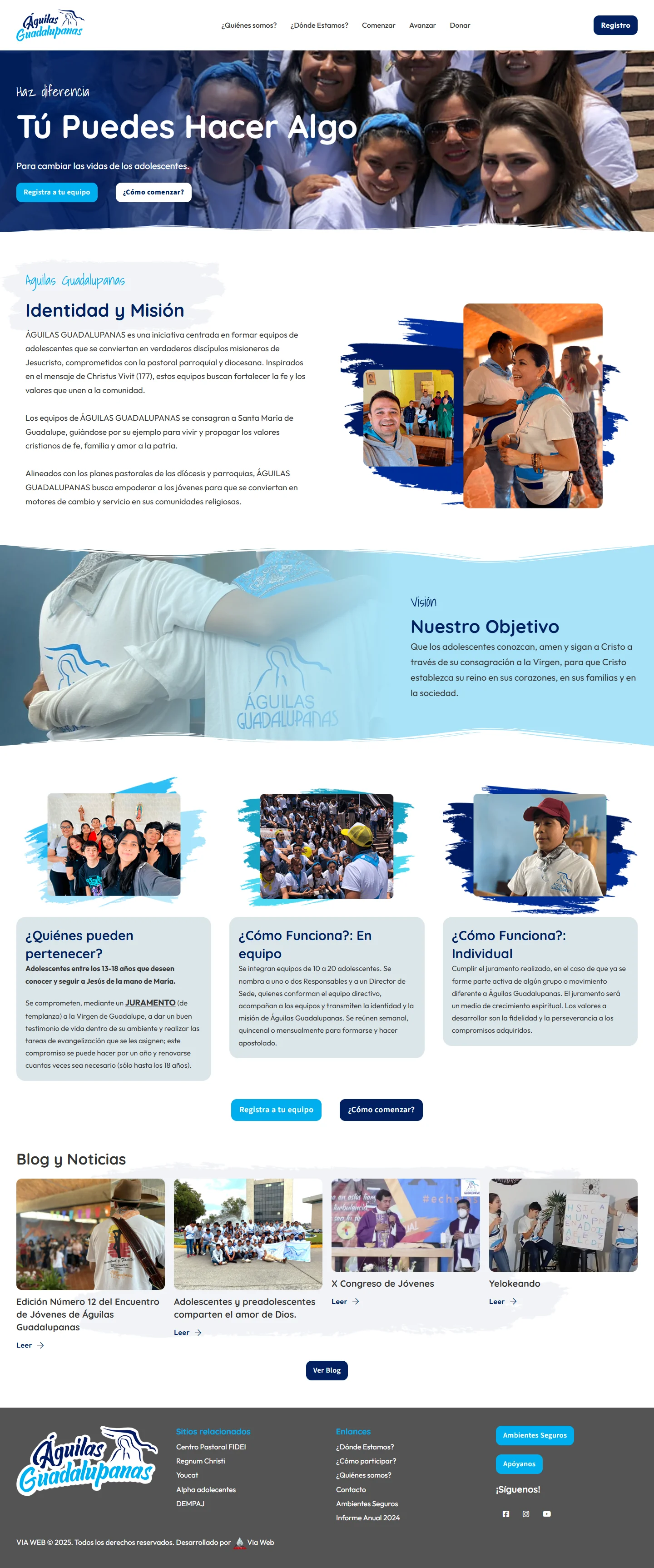 Portada del sitio web de Águilas Guadalupanas