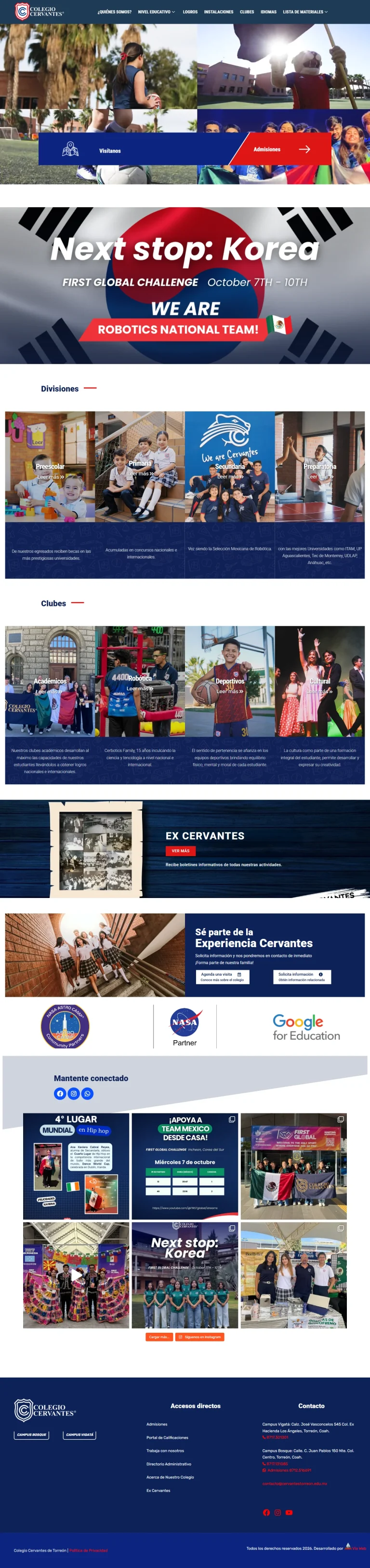 Portada del sitio web de Colegio Cervantes Torreón