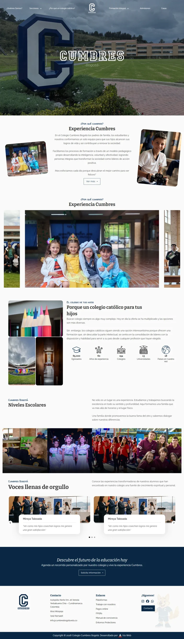 Portada del sitio web de Colegio Cumbres Bogotá