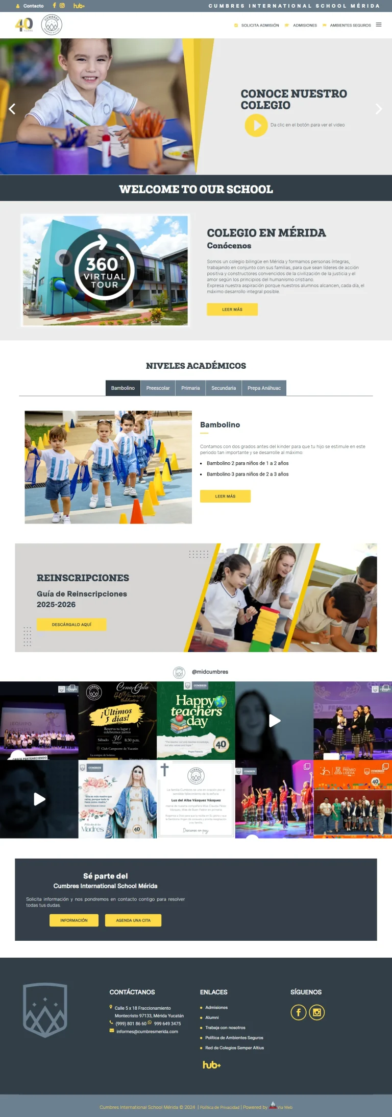 Portada del sitio web de Cumbres International School Mérida