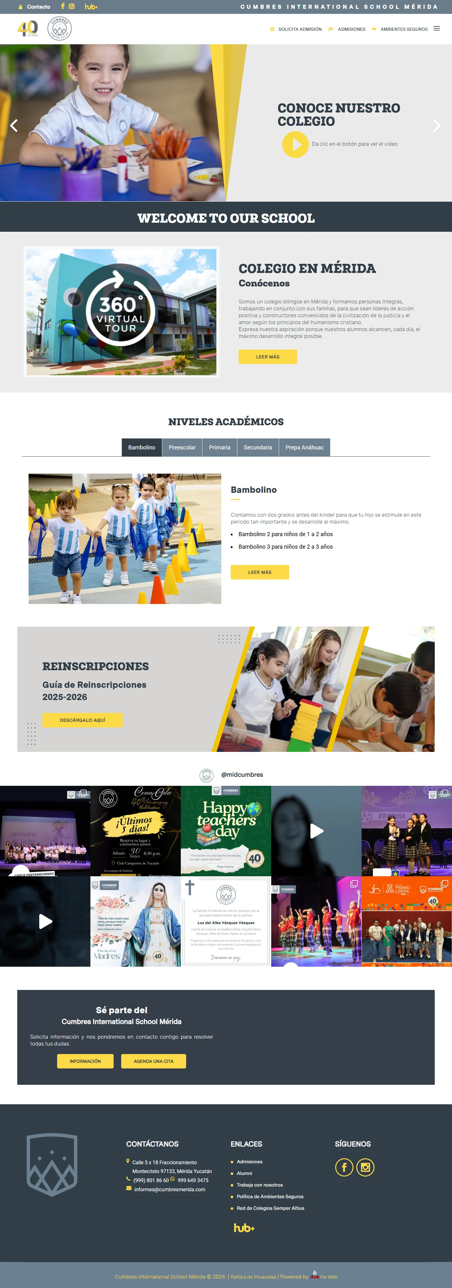 Portada del sitio web de Cumbres International School Mérida