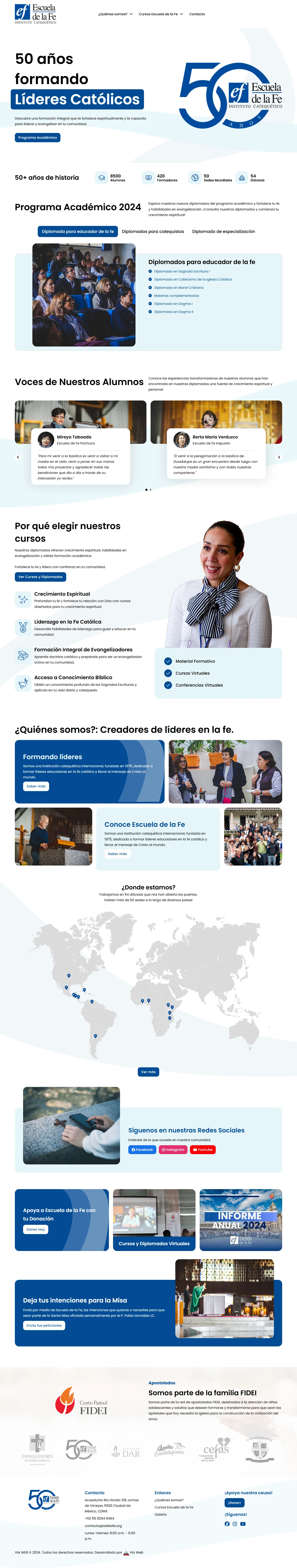 Portada del sitio web de Escuela de la Fe