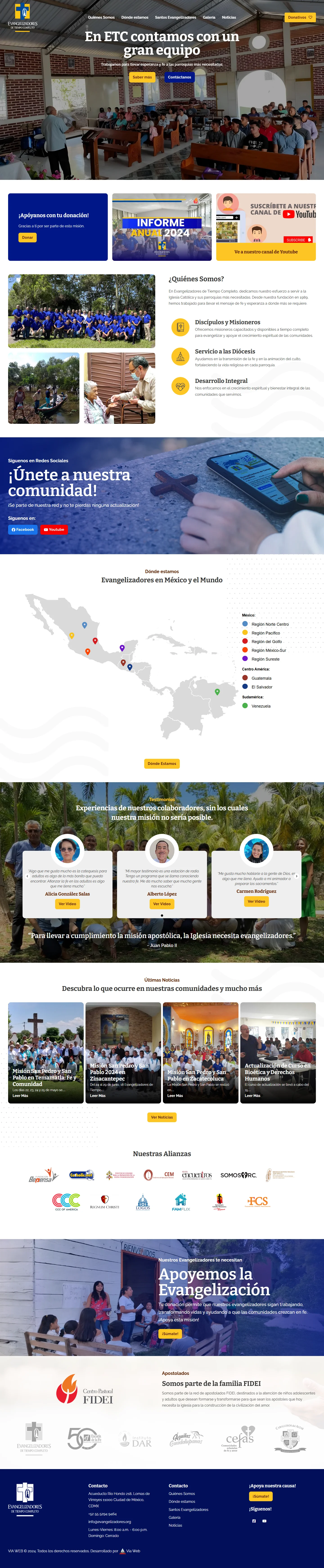 Portada del sitio web de Evangelizadores de Tiempo Completo