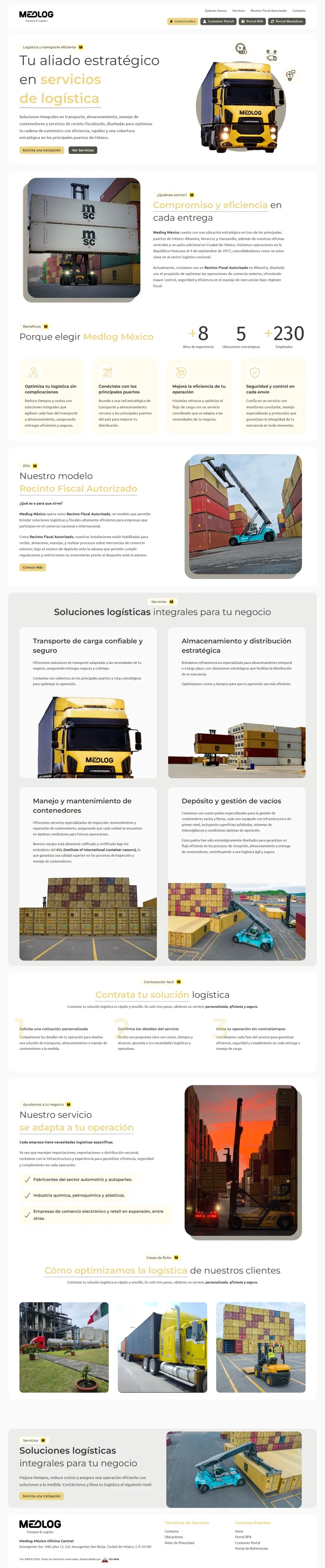 Portada del sitio web de Medlog México