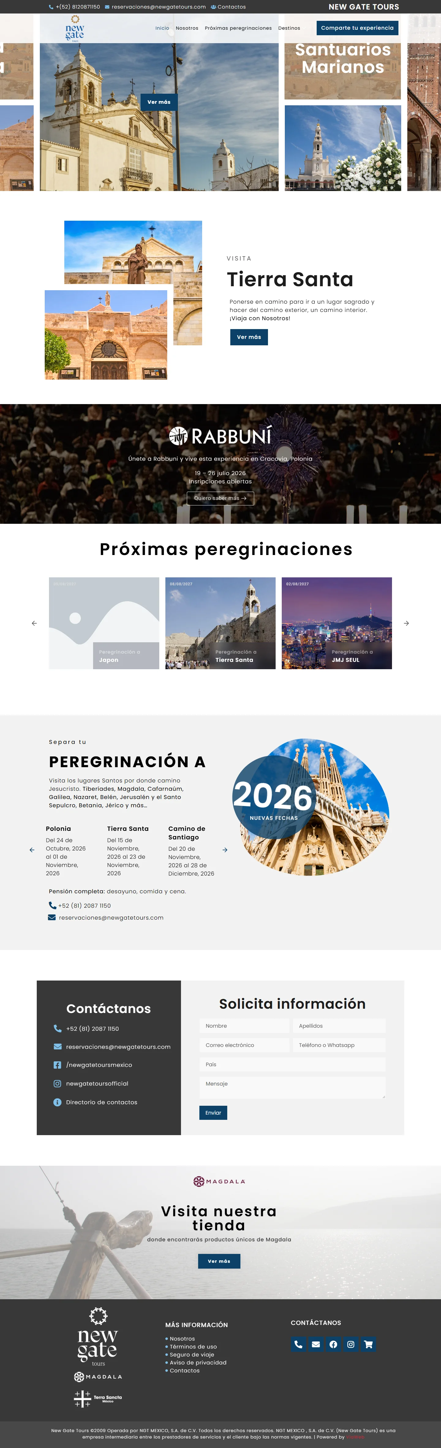 Página de inicio del sitio web de New Gate Tours, agencia de peregrinaciones