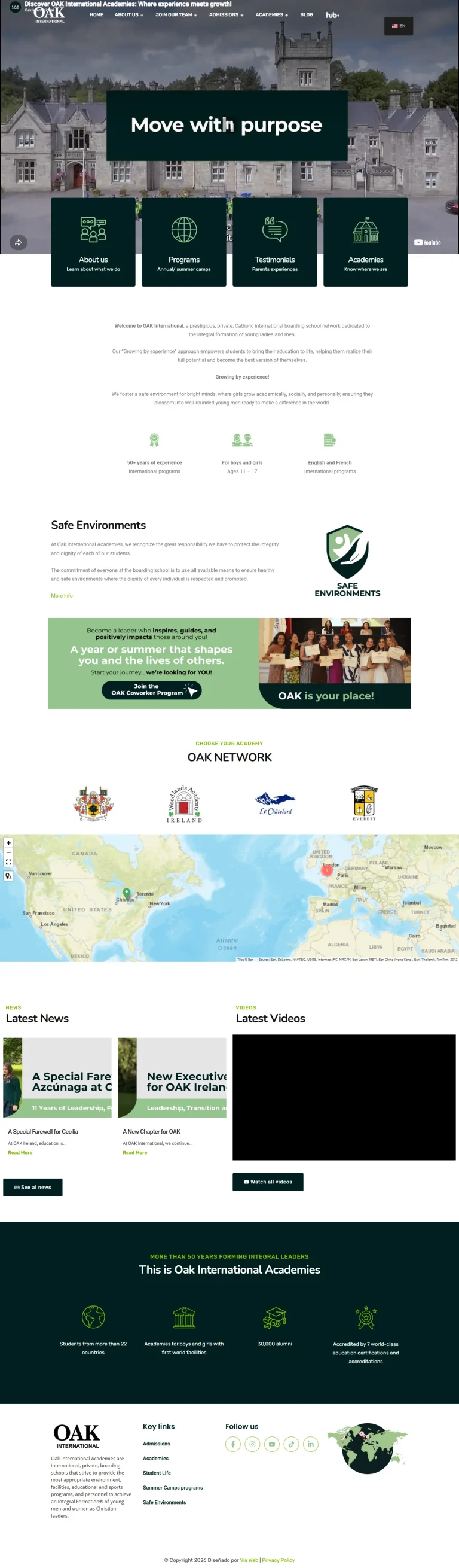 Portada del sitio web de Oak International Academies
