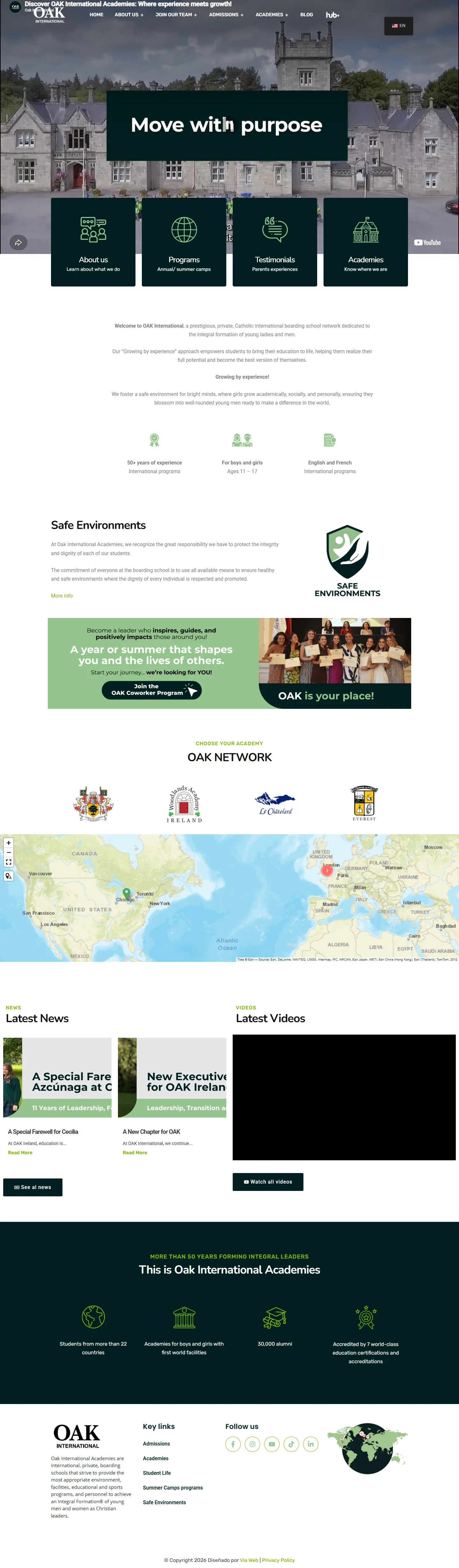 Portada del sitio web de Oak International Academies
