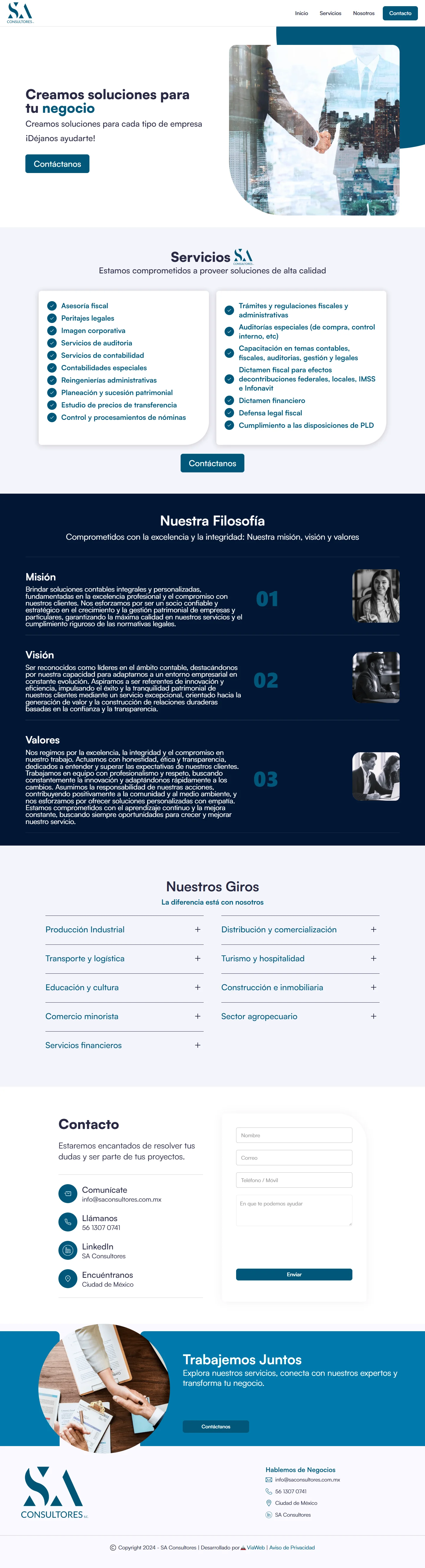 Portada del sitio web de SA Consultores