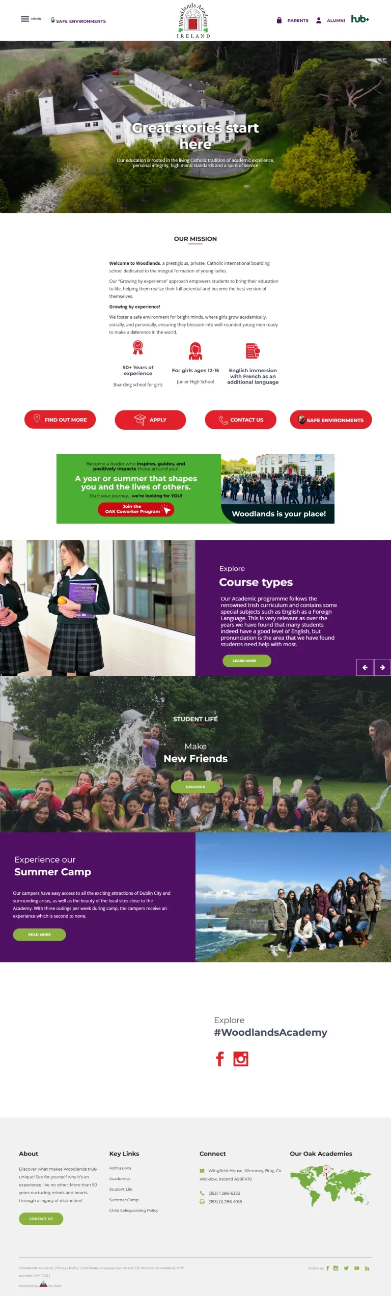 Portada del sitio web de Woodlands Academy