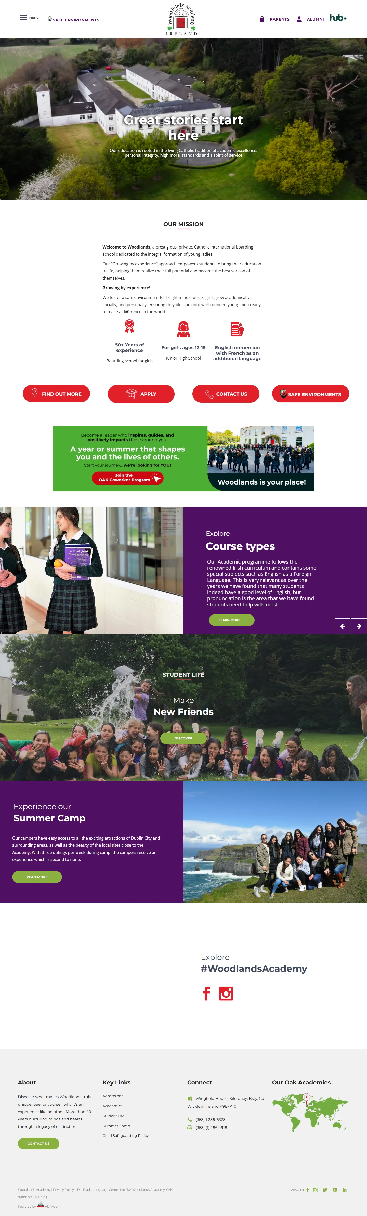 Portada del sitio web de Woodlands Academy